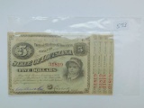 1878 $5. LOUISIANA BABY BOND NOTE W/COUPONS UNC