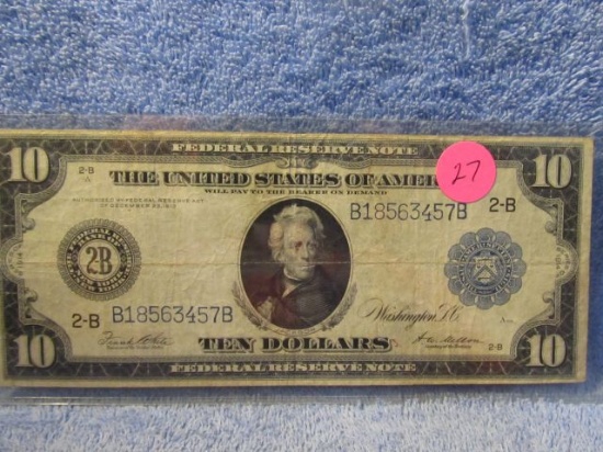 1914 $10. FEDERAL RESERVE NOTE F