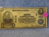 1918 $5. NATIONAL BANK NOTE PITTSBURGH, PA.TEEHEE/BURKE VF