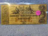 1865 $5. FARMER'S & MERCHANTS' BANK NOTE MEMPHIS, TN.VF