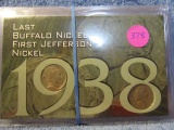 5 SETS LAST BUFFALO & FIRST JEFFERSON NICKELS SETS IN HOLDERS