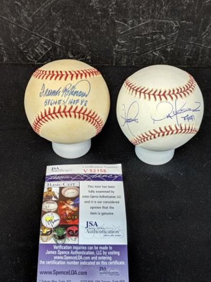 Frank Robinson  signed baseball  (JSA) & Victor Marinez signed baseball (MLB)