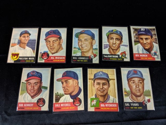 53 Topps baseball card lot of 9 cards