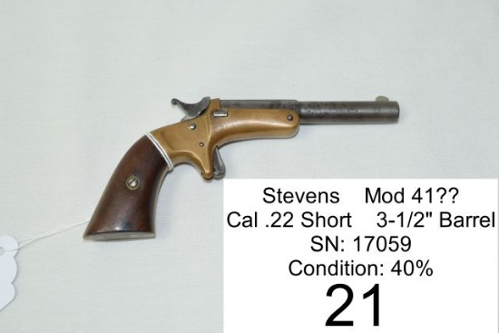 Stevens    Mod 41??    Cal .22 Short    3½" Barrel    SN: 17059    Condition: 40%