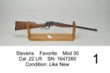 Stevens    Favorite    Mod 30    Cal .22 LR    SN: 0647260    Condition: Like New