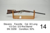 Stevens    Favorite    Cal .32 Long   ? Oct / ? Rnd Barrel    SN: D258    Condition: 50%