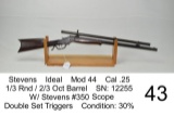 Stevens    Ideal    Mod 44    Cal .25    ? Rnd / ? Oct Barrel    SN: 12255    W/ Stevens #350 Scope