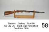 Stevens    Gallery    Mod 80    Cal .22 LR    Stock was Refinished    Condition: 30%