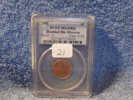 1995 LINCOLN CENT PCGS MS68 RD DOUBLE DIE OBV.