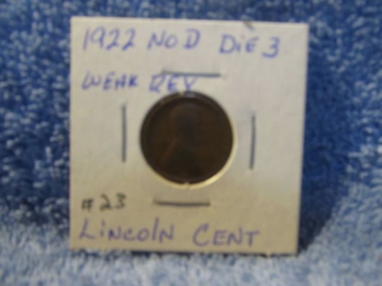 1922 NO-D LINCOLN CENT DIE-3 WEAK REVERSE