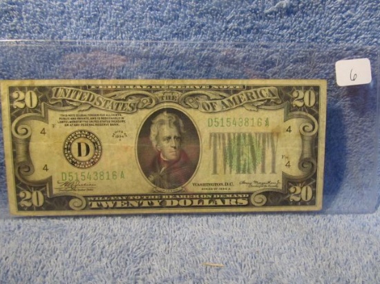 1934A $20. FEDERAL RESERVE NOTE CLEVELAND, OH. VF