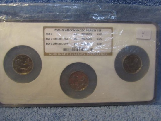 2004D WISCONSIN QUARTERS 3-COIN VARIETY SET NGC MS64-MS69