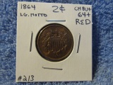 1864 LARGE MOTTO 2-CENT PIECE BU RED