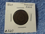 1864 2-CENT PIECE F