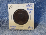 1855 LARGE CENT KNOB ON EAR RARE AU