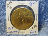 1855S TYPE-1 $20. GOLD AU+