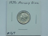 1939S MERCURY DIME AU