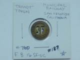 MUNICIPAL RAILWAY ONE FARE TOKEN SAN FRANCICSO, CA. (1945)