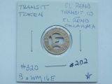 ELRENO TRANSIT CO. EL RENO, OK. GOOD FOR ONE FULL FARE (1946) B O WH 16 E