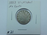 1883 NO CENTS V-NICKEL AU