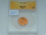 1945S LINCOLN CENT ANACS MS66 RED