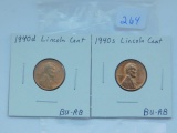 1940D,S, LINCOLN CENTS (2-COINS) BU RB