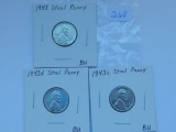 1943P,D,S, LINCOLN STEEL CENTS (3-COINS) BU