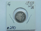 1853 W/ARROWS SEATED HALF DIME G