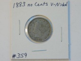 1883 NO CENTS V-NICKEL XF