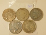 1922,22D,22S,23,23S, PEACE DOLLARS (5-COINS)