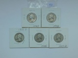 5 DIFFERENT WASHINGTON QUARTERS 1935D-43