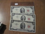 (3) 1-1953A, 2-1963A $2 Red Seal Notes-