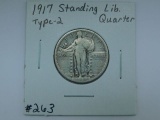 1917 TYPE-2 STANDING LIBERTY QUARTER XF