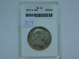 1957D FRANKLIN HALF ANACS MS65 (TONING)