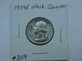 1934D WASHINGTON QUARTER (A SEMI KEY) BU