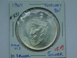 1964 NORWAY SILVER 10-KRONER (SHARP) BU