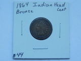 1864 BRONZE INDIAN HEAD CENT AU