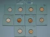 10 DIFFERENT LINCOLN CENTS 1964-77 BU