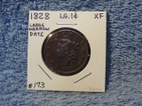 1828 LARGE CENT (LARGE NARROW DATE) XF
