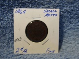 1864 SMALL MOTTO 2-CENT PC. F