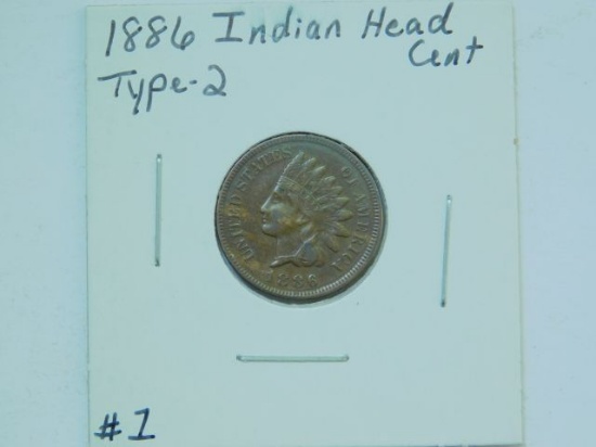 1886 TYPE-2 INDIAN HEAD CENT (TOUGH GRADE) XF