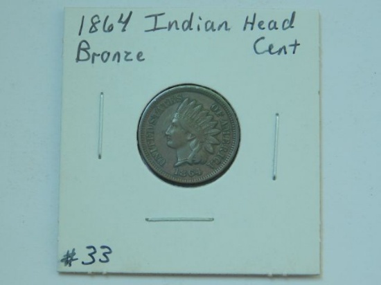 1864 BRONZE INDIAN HEAD CENT (NICE) VF+