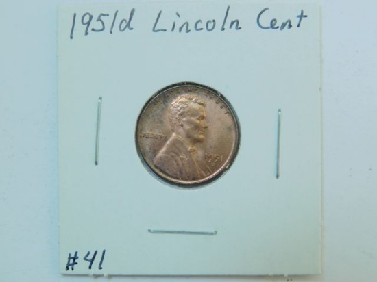 1951D LINCOLN CENT BU RED