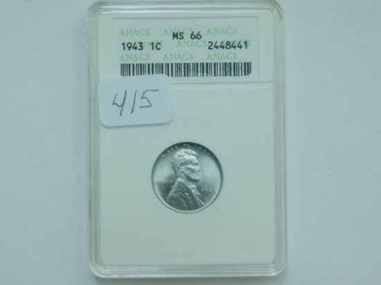 1943 LINCOLN STEEL CENT ANACS MS66