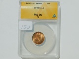 1945S LINCOLN CENT ANACS MS66 RB