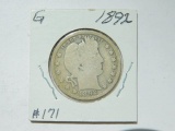 1892 BARBER QUARTER (FIRST YEAR) G