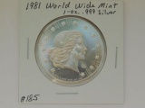 1981 WORLD WIDE MINT 1-OZ. .999 SILVER ROUND BU