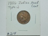 1886 TYPE-2 INDIAN HEAD CENT (BETTER DATE) XF