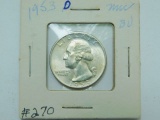 1953D WASHINGTON QUARTER BU