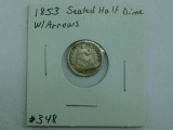 1853 W/ARROWS SEATED HALF DIME VG